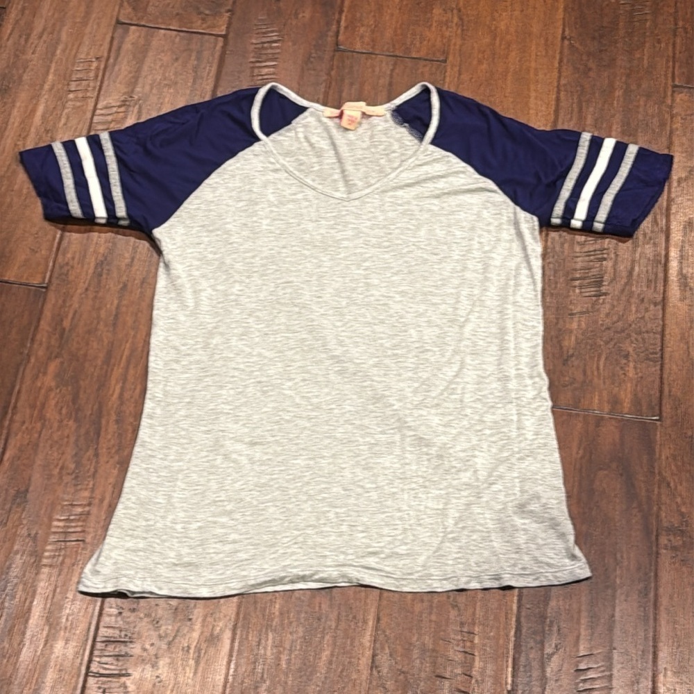 Gray and Blue Raglan Sleeve T-Shirt